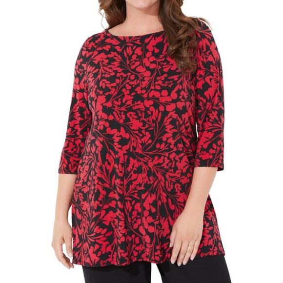 NWOT Catherines Women's Plus Size Anywear Tunic 3X 26/28W Red Black Floral - Picture 1 of 8